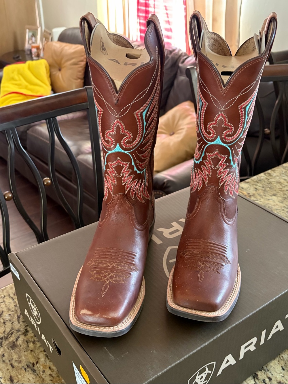 Ariat Brown Leather Western Boots with Multicolor Embroidery